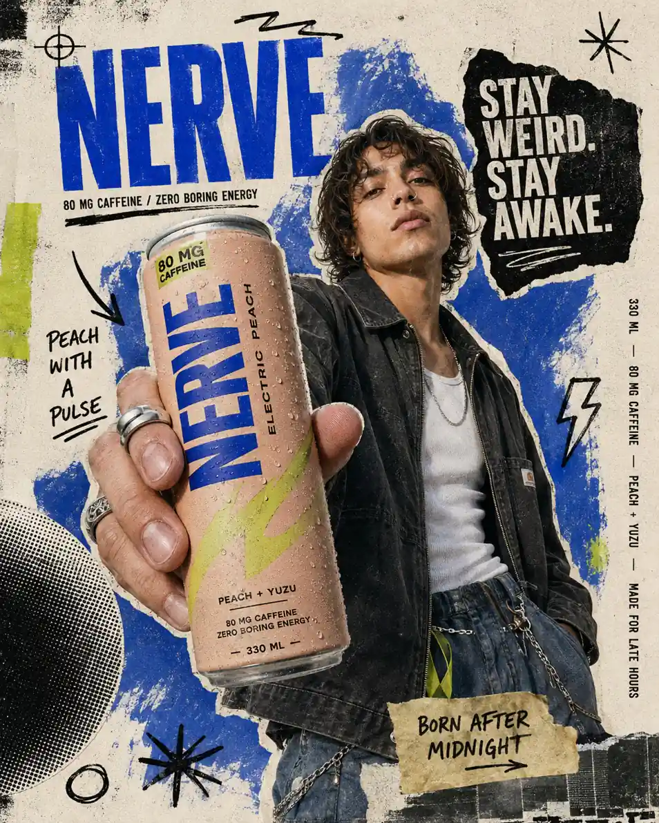 Nerve Electric Peach — energy drink campaign poster
